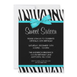 Zebra Teal Blue PrintedBow Sweet 16 Birthday Party