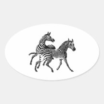 Zebra Zebras Vintage Wood Engraving Oval Sticker