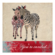 Zebras Ornate Ivory & Grunge Damask Invitation