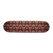 Zigzag curved lines circles fuchsia amber 1970s custom skate board
