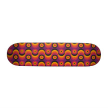 Zigzag curved lines circles purple yellow 1970s skate board deck