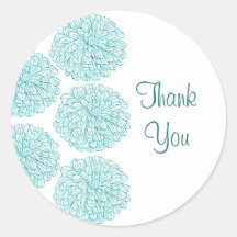 Zinnia Border Thank You Stickers, Turquoise