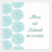Zinnia Border Wedding Stickers, Turquoise