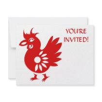 ZODIAC PAPERCUT ROOSTER ILLUSTRATION CUSTOM ANNOUNCEMENTS