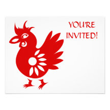 ZODIAC PAPERCUT ROOSTER ILLUSTRATION CUSTOM ANNOUNCEMENTS