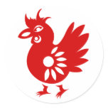 ZODIAC PAPERCUT ROOSTER ILLUSTRATION ROUND STICKERS