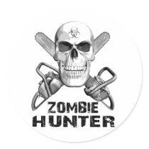 Zombie Hunter Skull Round Stickers