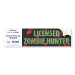 ZOMBIE Hunting License w/ blood spatters bumper stickers