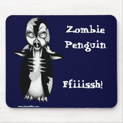 Zombie Penguin: Ffiiissh! Mouse Mat by serenitystudios