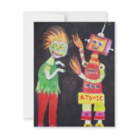 Zombie VS Robot art invitations