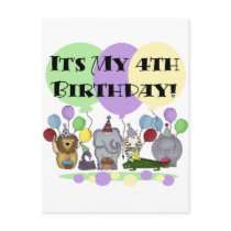 Zoo  Animals 4th Birthday Tshirts and Gifts Postcard