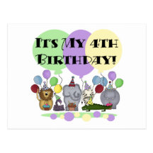 Zoo  Animals 4th Birthday Tshirts and Gifts Post Card