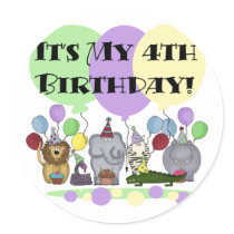 Zoo  Animals 4th Birthday Tshirts and Gifts Stickers