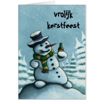 zuipende sneeuwman kerst notitiekaart nl