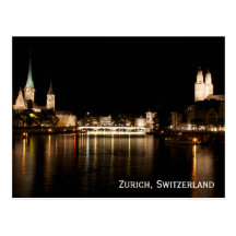 Zurich Switzerland Night Lights Postcard
