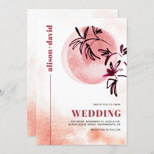 Βranch and moon Qr code Japandi wedding Invitation