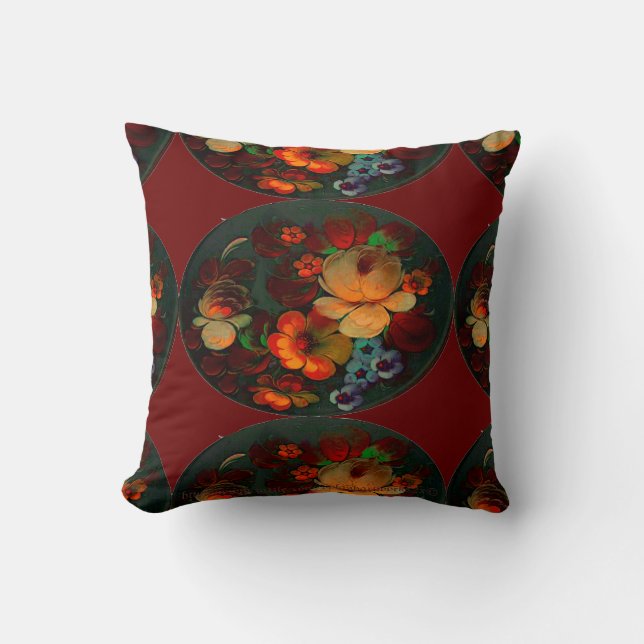 "Русские Цветы-Russian Flowers" Throw Pillow (Front)