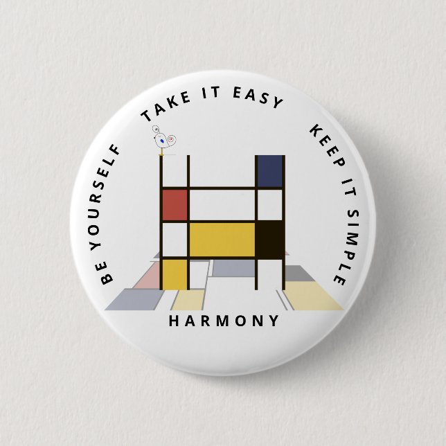 Сaptivating Neoplasticism Art Monogram. Letter H 6 Cm Round Badge (Front)