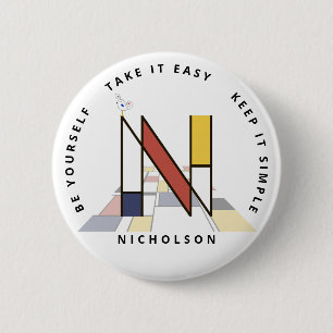 Сaptivating Neoplasticism Art Monogram. Letter N 6 Cm Round Badge