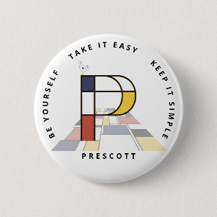 Сaptivating Neoplasticism Art Monogram. Letter P 6 Cm Round Badge