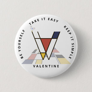 Сaptivating Neoplasticism Art Monogram. Letter V 6 Cm Round Badge