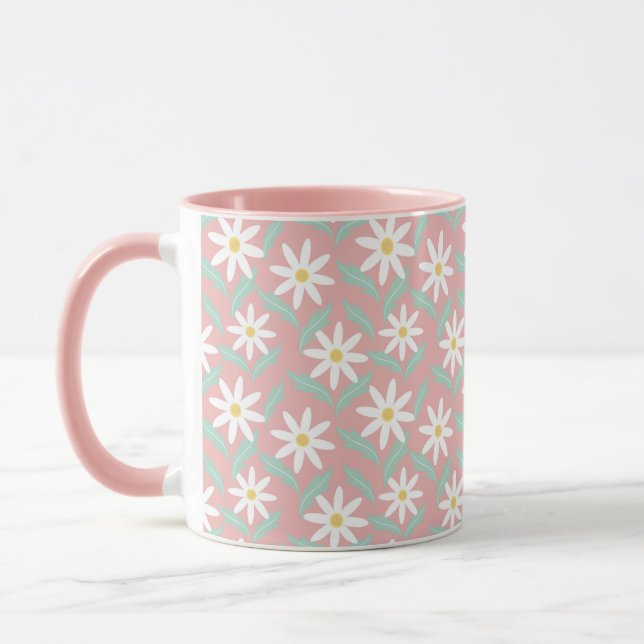 Сhamomile Pink Teal Flower Leaves Mug (Left)