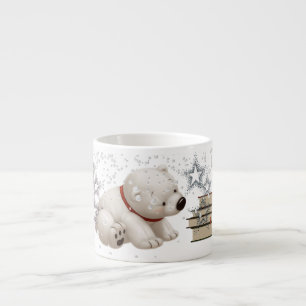 Сharming baby polars bear with books and snow espresso cup