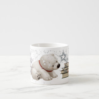 Сharming baby polars bear with books and snow espresso cup