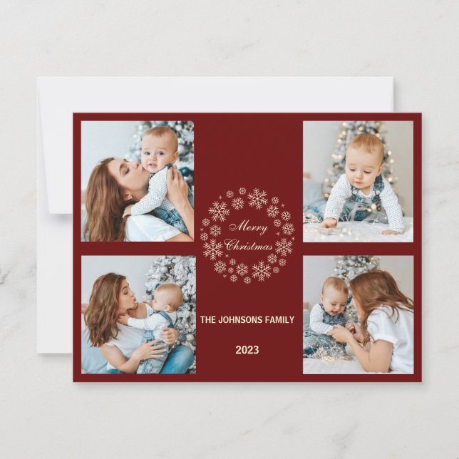 Сhristmas family photocard red white minimalistic holiday card (Front)