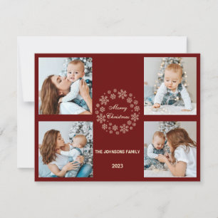 Сhristmas family photocard red white minimalistic holiday card