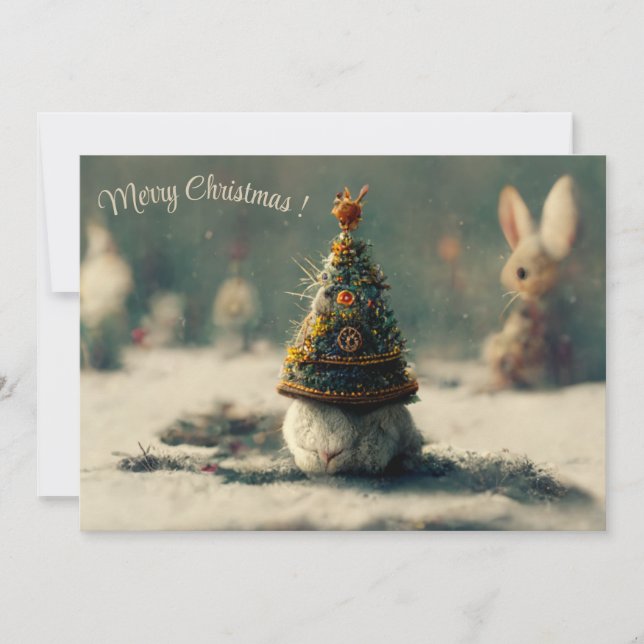 Сhristmas landscape fantasy rabbit 3d invitation (Front)