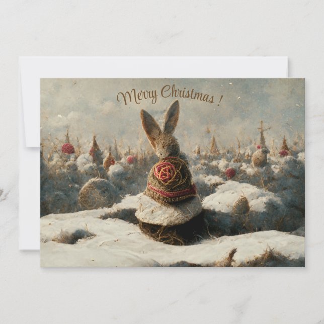 Сhristmas landscape fantasy rabbit 3d invitation (Front)