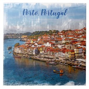 Сityscape of Porto, Douro river. Portugal. Tile