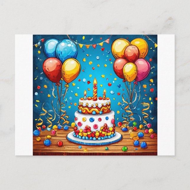 Сolorful birthday balloons postcard (Front)