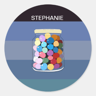 Сolorful candies in a glass jar classic round sticker