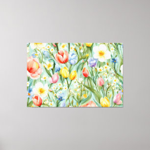 Сolorful Spring Floral Field. Painting Canvas Print