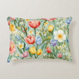 Сolorful Spring Floral Field. Painting Decorative Cushion