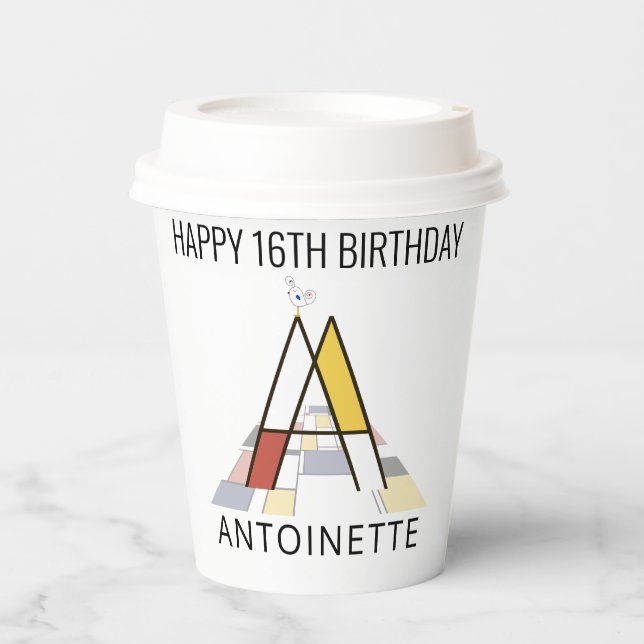 Сool Neoplasticism Style Monogram. Letter A Paper Cups (Front)