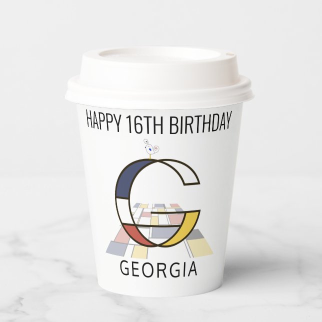 Сool Neoplasticism Style Monogram. Letter G Paper Cups (Front)