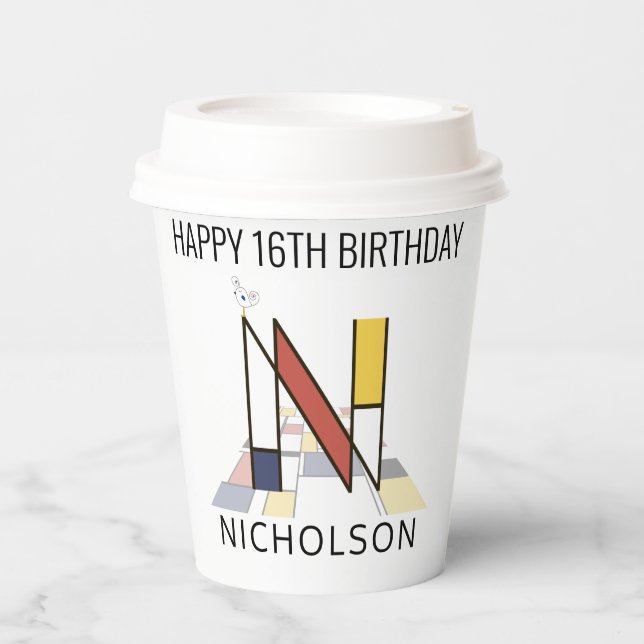 Сool Neoplasticism Style Monogram. Letter N Paper Cups (Front)