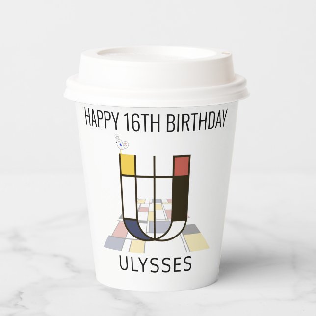 Сool Neoplasticism Style Monogram. Letter U Paper Cups (Front)