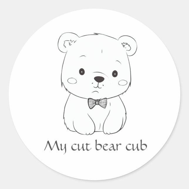 Сute bear cub, the bow tie man ,drawing for kids classic round sticker (Front)