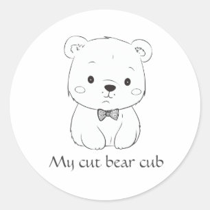 Сute bear cub, the bow tie man ,drawing for kids classic round sticker