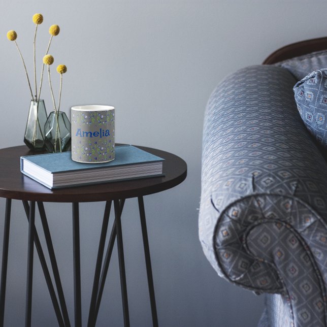  Сute Blueberry watercolor pattern name grey Coffee Mug (Creator Uploaded)