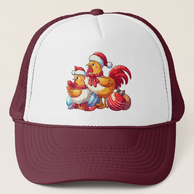 Сute Christmas Chickens, Xmas Farm Chickens   Trucker Hat (Front)