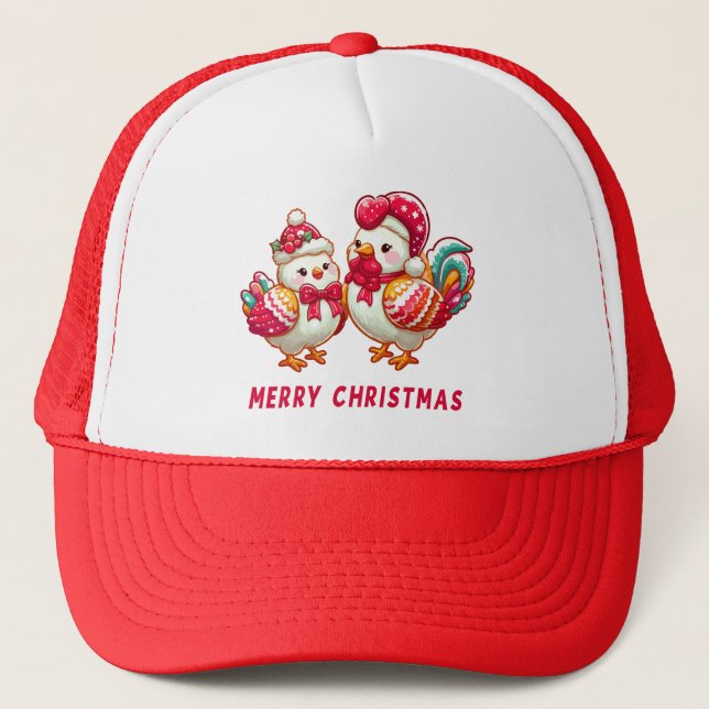Сute Christmas Chickens, Xmas Farm Chickens   Trucker Hat (Front)