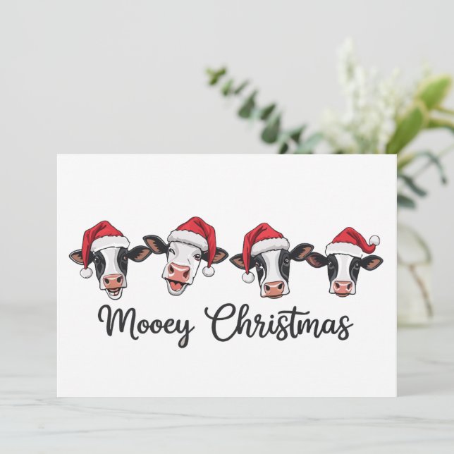 Сute Christmas Cows Mooey Xmas Heifer Highland Cow Holiday Card (Standing Front)