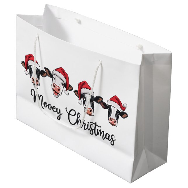 Сute Christmas Cows Mooey Xmas Heifer Highland Cow Large Gift Bag (Front Angled)