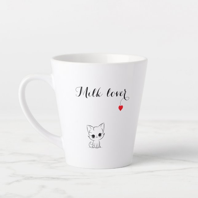 Сute kitten, Milk lover, red heart Latte Mug (Left)
