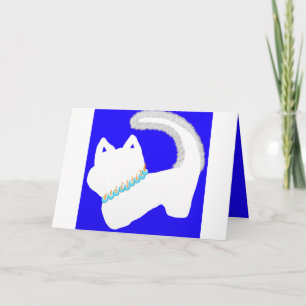 חנוכה cute Hanukkah white cat and menorah card